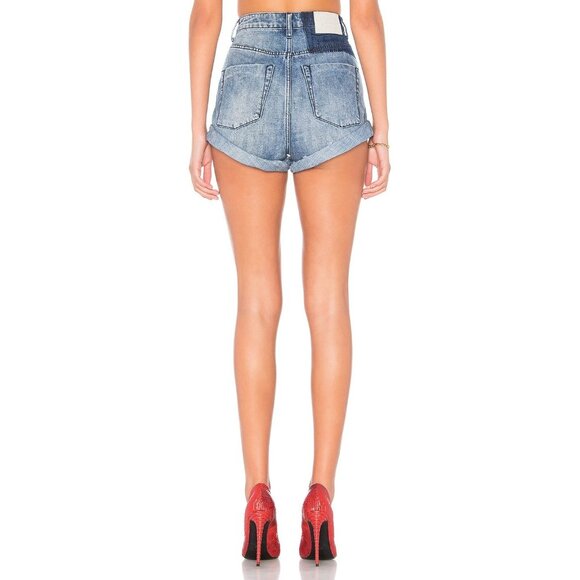 One Teaspoon Bandits High Waist Short Blue Society Cut-off Jean Shorts Size 24 - Picture 5 of 10